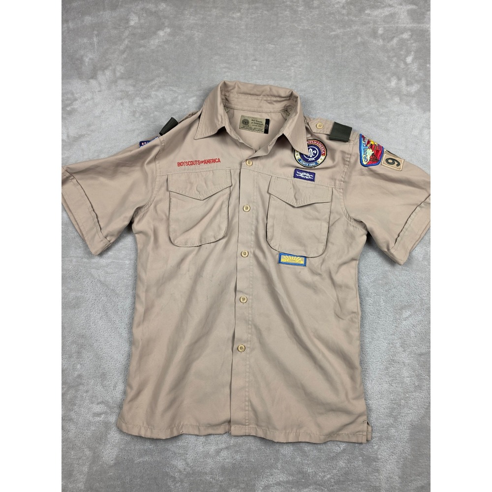 Boy Scouts of America Uniform Shirt Kids Youth L Tan Short Sleeve Vented